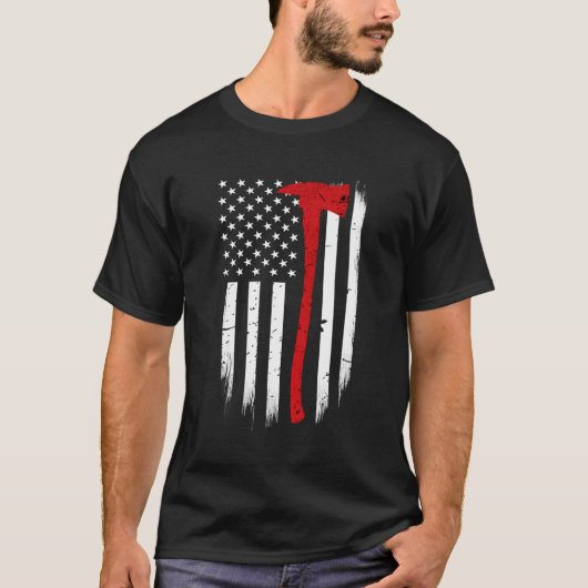 Ondersteuning voor thin Red Line Flag Ax Firefight T-shirt (Voorkant)