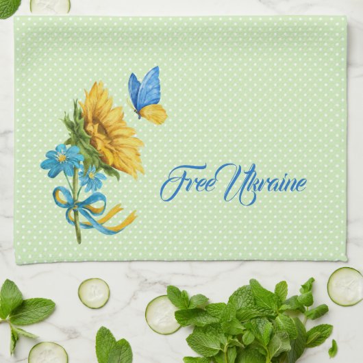 Ondersteuning voor  zonnebloem en vlinder Oekraïne Theedoek (Gevouwen)