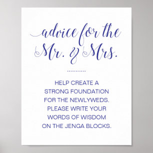 Onderteken een Jenga Block Elegant Navy Blue Weddi Poster