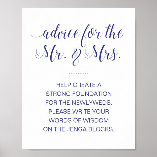 Onderteken een Jenga Block Elegant Navy Blue Weddi Poster (Voorkant)