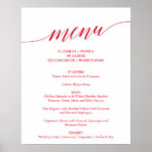 Onderteken Elegant Red Calligraphy Wedding Menu Poster (Voorkant)
