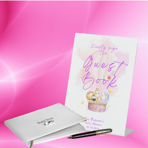 Onderteken het Gastenboek Baby Dieren Safari Reclamebord Met Voetstuk