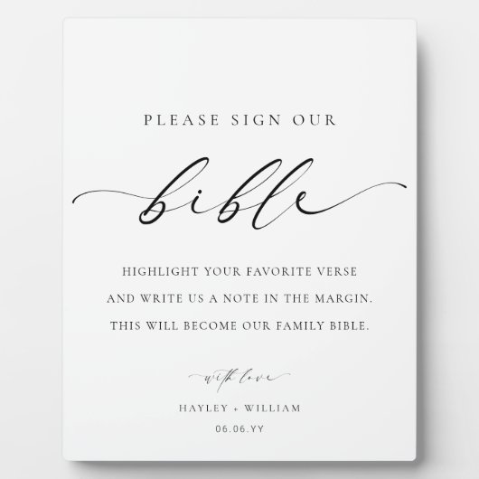Onderteken ons bijbel bruiloft gastenboek fotoplaat (Voorkant)