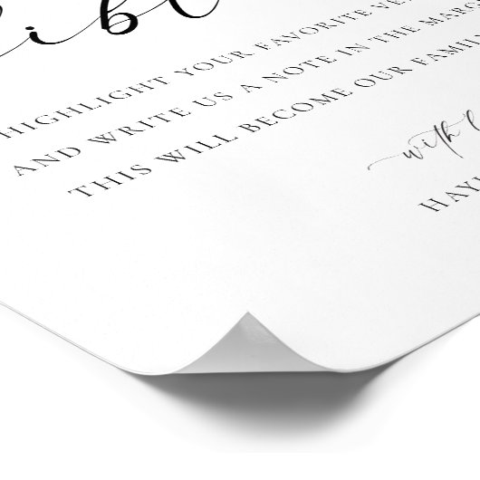 Onderteken ons bijbel bruiloft gastenboek poster (Hoek)