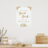 Onderteken ons gastenboek florale schemering roze  poster (Keuken)