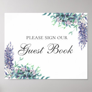 Onderteken ons gastenboek. Paarse bloem. Floral br Poster