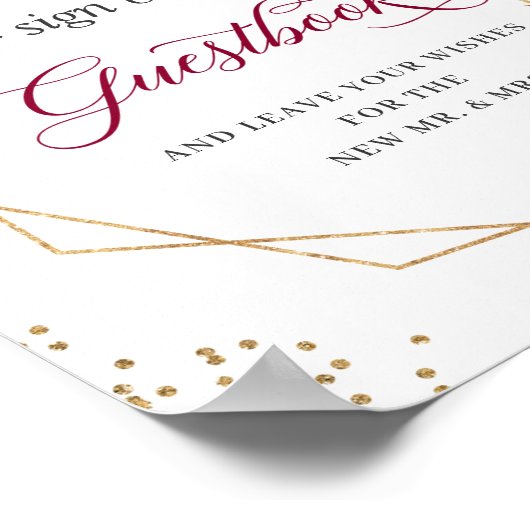 Onderteken ons Guestbook Burgundy Floral Lijst Poster (Hoek)