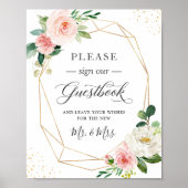 Onderteken ons Guestbook Classy Blush Pink Floral Poster (Voorkant)