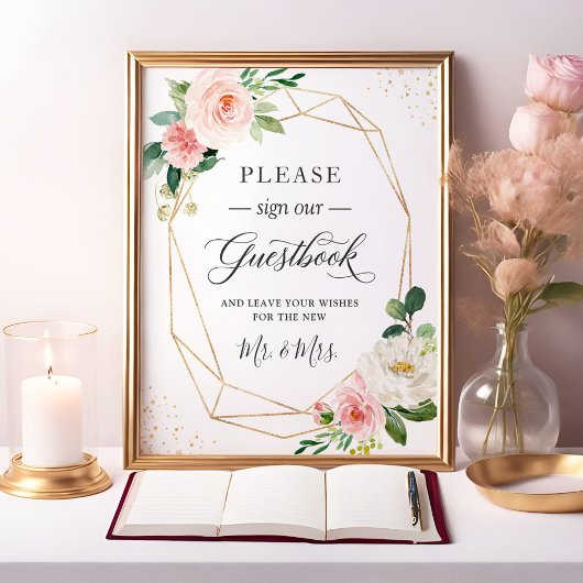 Onderteken ons Guestbook Classy Blush Pink Floral Poster