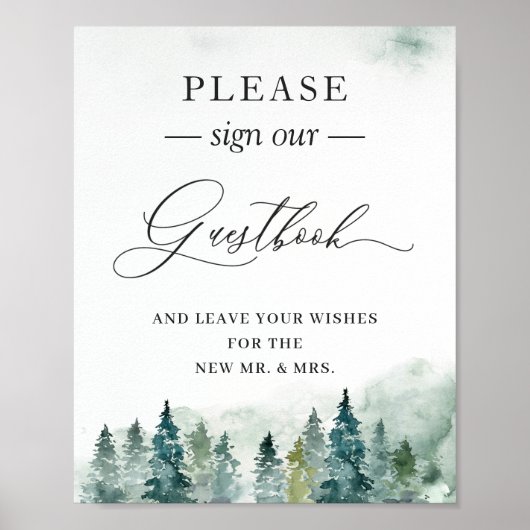 Onderteken ons Guestbook Elegant Winter Pine Trees Poster (Voorkant)