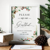 Onderteken ons Guestbook Rustic Winter Floral Berr Poster
