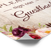 Onderteken ons Guestbook Rustic Wood Burgundy Red Poster (Hoek)