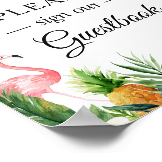 Onderteken ons Guestbook Tropical Flamingo Floral Poster (Hoek)