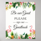 Onderteken ons Guestbook Tropical Flamingo Floral Poster (Voorkant)
