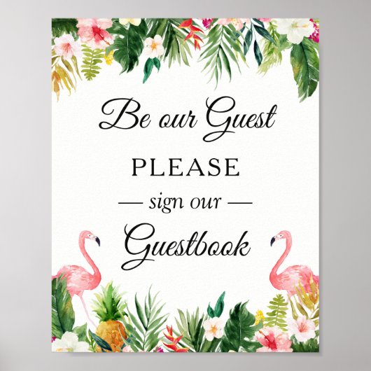 Onderteken ons Guestbook Tropical Flamingo Floral Poster (Voorkant)