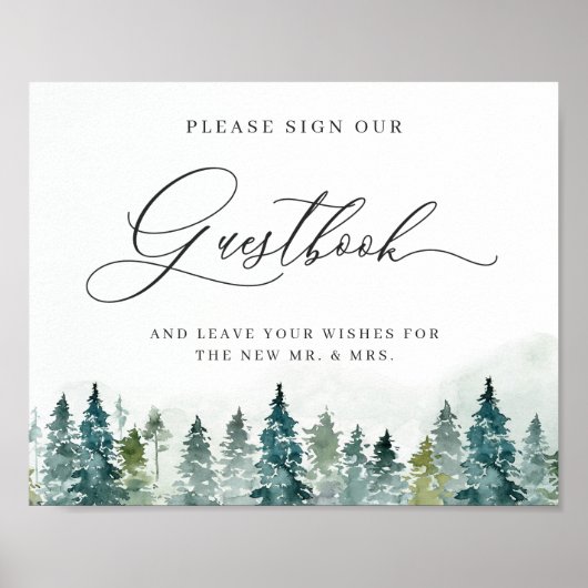 Onderteken ons Guestbook Winter Forest Pine Trees Poster (Voorkant)