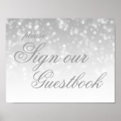Onderteken onze bruiloft Guestbook Silver Bokeh Li Poster