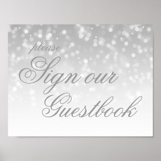 Onderteken onze bruiloft Guestbook Silver Bokeh Li Poster (Voorkant)