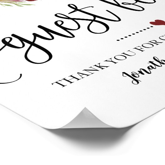 Onderteken onze gastenboek trouwdouche marsala flo poster (Hoek)