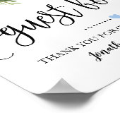 Onderteken onze gastenbord voor trouwdouche blauwe poster (Hoek)