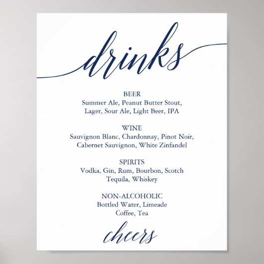 Onderteken van Elegant Navy Calligraphy Wedding Dr Poster (Voorkant)