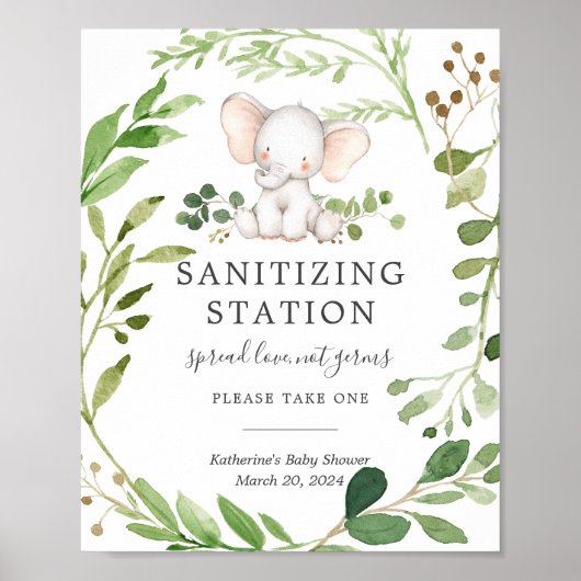 Onderteken van Elephant Baby shower Sanitizing Sta Poster (Voorkant)