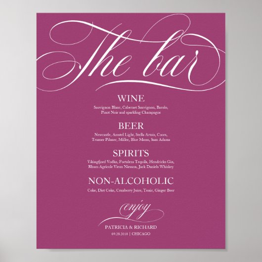 Onderteken van het menu Bindbalk Chic Pink Cassis Poster (Voorkant)