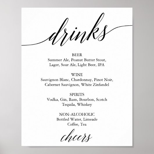 Onderteken van het menu Menu Elegant Black Calligr Poster (Voorkant)