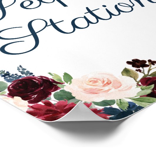Onderteken van het Navy Marsala Floral Wedding Sel Poster (Hoek)