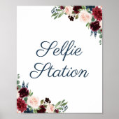 Onderteken van het Navy Marsala Floral Wedding Sel Poster (Voorkant)