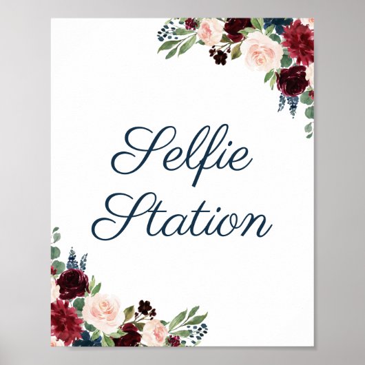 Onderteken van het Navy Marsala Floral Wedding Sel Poster (Voorkant)