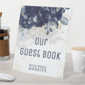 Onderteken voor blauwe bruiloft met mousserende ma reclamebord met voetstuk (Insitu)