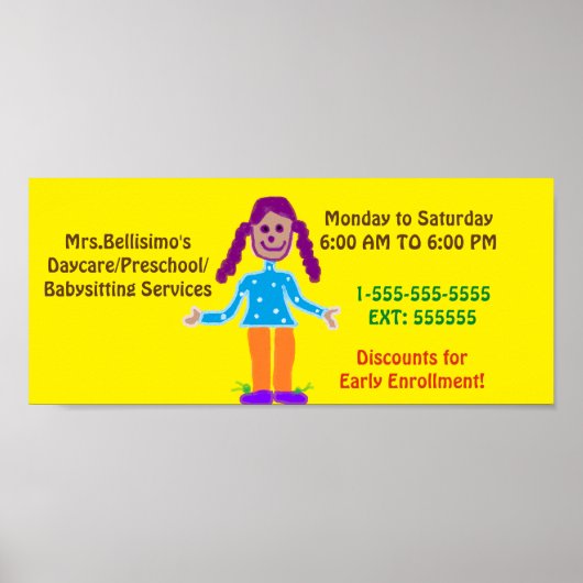 Onderteken voor dagopvang/voorschoolse Posters.  Poster (Voorkant)