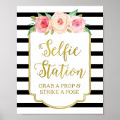 Onderteken voor Selfie-station Roze Floral Gold Bl Poster (Voorkant)