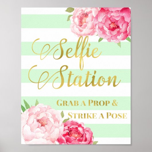 Onderteken voor Selfie-station Roze Floral Gold Mi Poster (Voorkant)