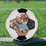 Ondertekend 3 Foto Collage Black en White Voetbal<br><div class="desc">Creëer uw eigen ondertekende voetbal met 3 van uw favoriete foto's en maximaal 4 handtekeningen - ideaal voor vaderdag of andere gelegenheden. De sjabloon is opstelling voor u aan maximaal 4 handtekeningen en elke handtekening is in verschillend handschrift (verlaat de dozen van de sjabloon leeg voor om het even welk...</div>