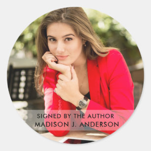Ondertekend door de auteur Foto Ronde W Groot Sticker