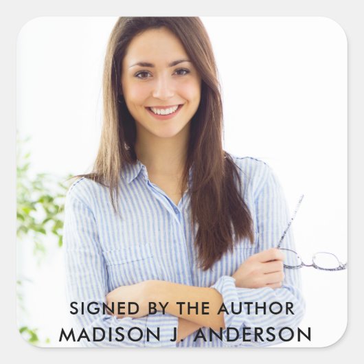 Ondertekend door de auteur Schrijver Foto Vierkante Sticker (Voorkant)