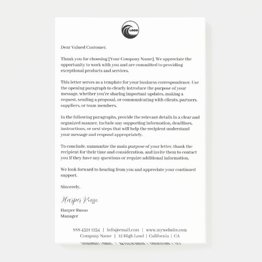 Ondertekende Briefhoofd | Post-it Notes Logo Merkg (Voorkant)
