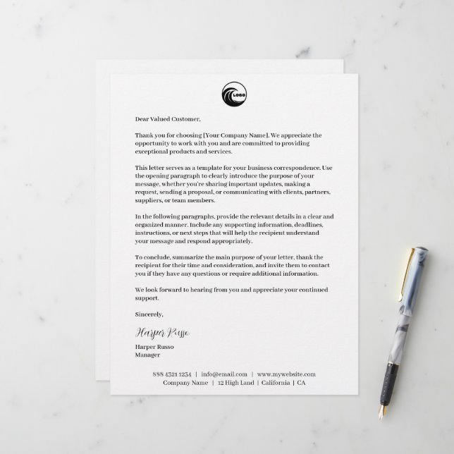 Ondertekende Briefhoofd | Zakelijke Brief Logo Mer (Voorkant / Achterkant in situ)