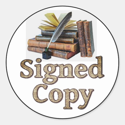 Ondertekende kopie boeken en Quill 2 Ronde Sticker (Voorkant)