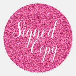 Ondertekende kopie roze faux glitter ronde sticker