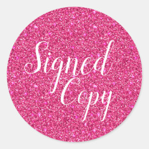 Ondertekende kopie roze faux glitter ronde sticker