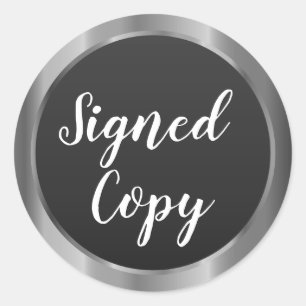 Ondertekende kopie Schrijver Metallic Silver Ronde Sticker