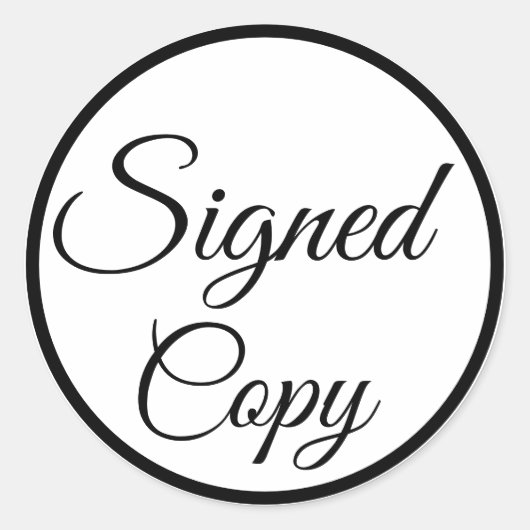 Ondertekende kopie. Zwart-Wit Ronde Sticker (Voorkant)