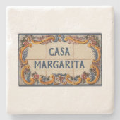Ondertekening Spaans huis (tekst op maat) Stenen Onderzetter (Voorkant)