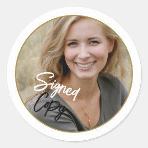 Ondertekening van boek van de auteur van de foto " ronde sticker