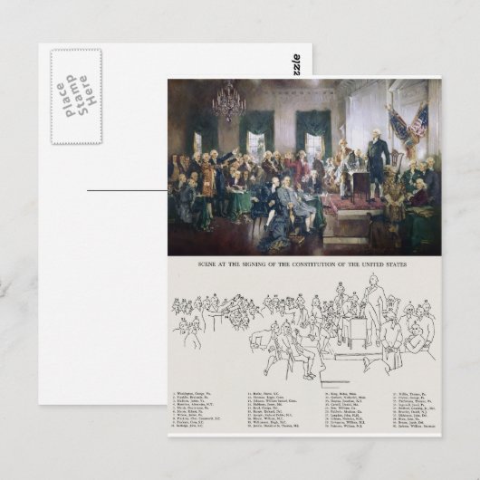 Ondertekening van de Grondwet met de geïdentificee Briefkaart (Voorkant / Achterkant)