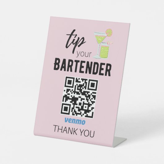 Ondertekening van de Venmo-QR-code voor Bartenders Reclamebord Met Voetstuk (Voorkant)