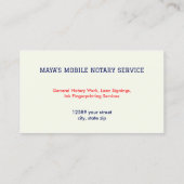 ondertekening van een mobiele notarislening visitekaartje (Achterkant)